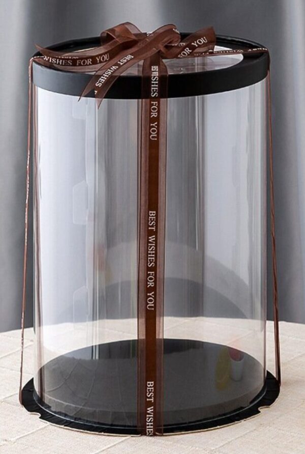 Black transparent cake box, 18 x 18 x 16cm, 1pc